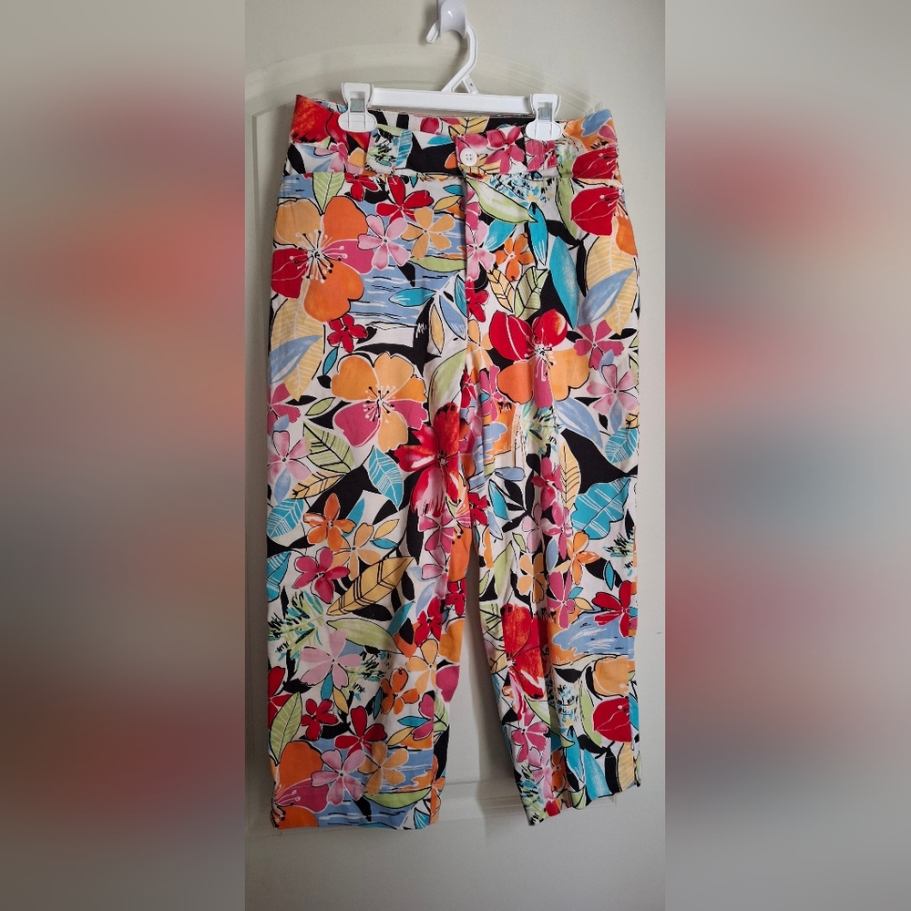 White Stag Strech Womens Crop Pants Sz 6 Tropical Flowers Multicolor Beach Cruis